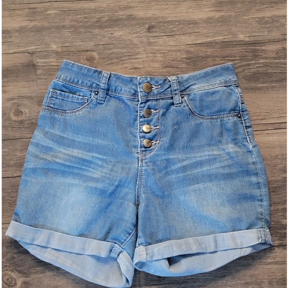 YMI Girl Kids High Waist Denim Shorts Light Wash Button Fly Cuffed Blue Size 10